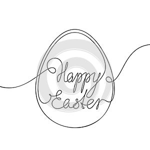 Happy Easter calligraphy hand lettering in egg shape frame, Continuous one line drawing, Handwritten inscription