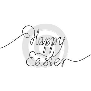 Happy Easter calligraphy line art lettering Continuous one line drawing, Handwritten inscription made of thin line