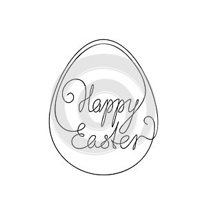 Happy Easter calligraphy line art lettering in egg shape frame, Continuous one line drawing, Handwritten inscription