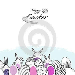 Easter hand drawn pattern with rabbits and eggs