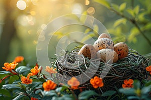 Happy Easter card with eggs, holidays. AI generative