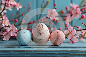 Happy Easter card with eggs, holidays. AI generative