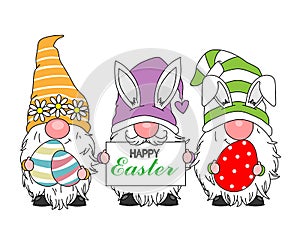 Happy easter card. Gnomes with easter eggs. photo