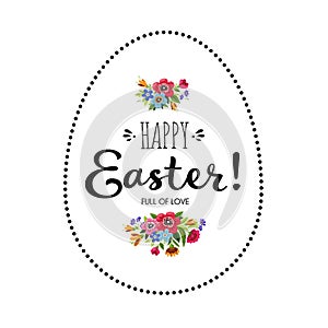 Happy Easter card. Lettering Happy Easter decorated flowers. Inscription is concluded in frame in shape of egg.