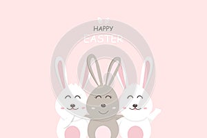 Happy Easter card, minimal decoration pastel, rabbit and friend cute cartoon character greeting poster invitation vector