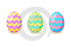 Happy Easter card. Set of cute Easter eggs with different texture on a white background. Spring holiday. Vector Illustration.