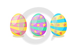 Happy Easter card. Set of cute Easter eggs with different texture on a white background. Spring holiday. Vector Illustration