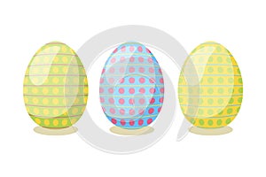 Happy Easter card. Set of cute Easter eggs with different texture on a white background.  Vector isolated Illustration.