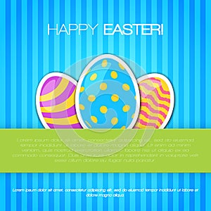 Happy Easter card. Set of  Easter eggs  on a blue background.  Vector isolated Illustration.
