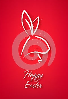 Happy Easter card with silhouette of the rabbit on red background. Vector illustration