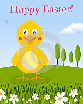 Happy Easter Card with Smiling Chick