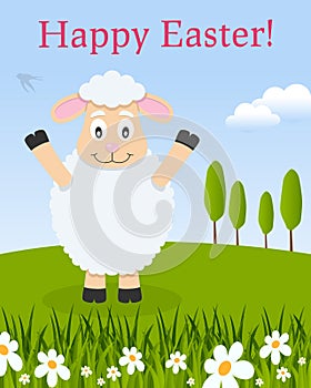 Happy Easter Card with Smiling Lamb