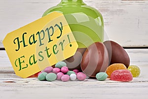 Happy Easter card and sweets.