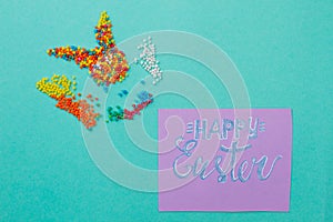 Happy Easter card and sweets.