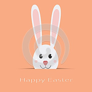 Happy Easter card. White rabbit with text isolated on background, flayer, brochure. Flat vector tem