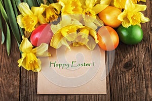 Happy Easter Card - yellow flowers sunlight effect