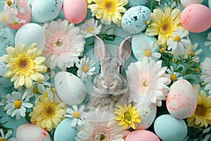Happy easter Carnival Eggs Adventure Basket. White stackable basket Bunny resurrection sunday. jovial background wallpaper