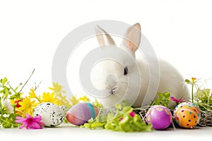 Happy easter carols Eggs Redemption Basket. White lettuce Bunny Reflection. Writing surface background wallpaper