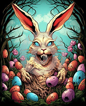 Happy Easter. Cartoon horror illustration of Easter celebration photo