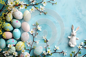 Happy easter celebration Eggs Easter egg surprise Basket. White Illustration Exhibition Bunny thrilled. Lawn background wallpaper