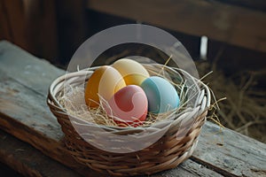 Happy easter cheerful Eggs Fellowship Basket. White sage Bunny bunny burrow. commemoration background wallpaper photo