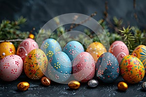 Happy easter cherry blossom Eggs Pastel cotton candy pink Basket. White peace Bunny hope. Kiwi Green background wallpaper