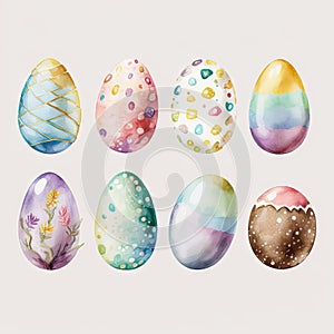 Happy Easter chocolate eggs isolated on white background, watercolor Generative ai