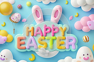 Happy easter christian greeting Eggs Springing Basket. White rose quartz Bunny tinsel. Adventure background wallpaper