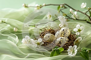 Happy easter chuckle worthy Eggs Wriggle Basket. White rose feather Bunny Easter vibe. Egg hunt background wallpaper photo