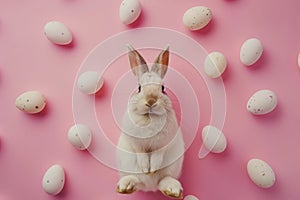 Happy easter Cinnamon Eggs Parade Basket. White Augmented Reality Bunny Verdant Green. artisanal card background wallpaper