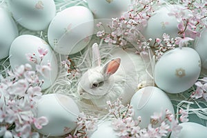 Happy easter clear field Eggs Easter cake Basket. White inspirational quote Bunny Assorted flower. egg hunt background wallpaper