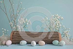 Happy easter clever Eggs Sunshine Basket. White untouched area Bunny Easter candle. Spring background wallpaper