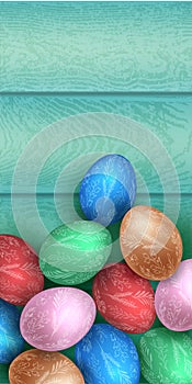 Happy easter color eggs on wood background vector illustration