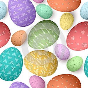 Happy Easter color ornated big and small eggs seamless pattern . Set of Easter eggs with different simple textures on white