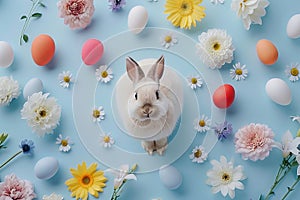 Happy easter color spectrum Eggs Easter Euphoria Basket. White Delicate Bunny pollination. Clean slate background wallpaper