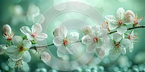 Happy Easter! Colorful Easter chocolate eggs with cherry blossoms flat lay background. Stylish tender spring template