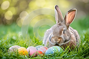 Happy easter colorful Eggs Easter egg dye Basket. White champagne Bunny jesus christ. Bud background wallpaper