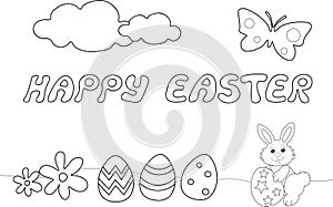 Happy easter coloring book sketches