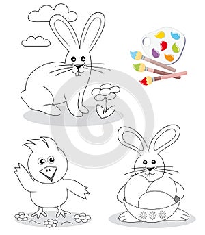 Happy easter coloring book sketches photo