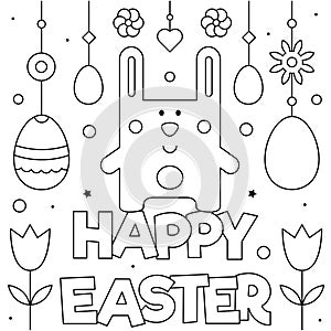 Happy Easter. Coloring page. Vector illustration of rabbit.