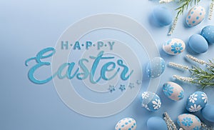 Happy easter! Colourful Easter eggs on pastel background. Decoration concept for greetings and presents on Easter Day celebrate