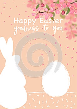 Happy Easter Cover with egg, rabbit and realistic cherry blossom