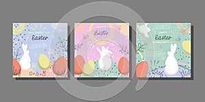 Happy Easter Covers hand drawn set with eggs and rabbits