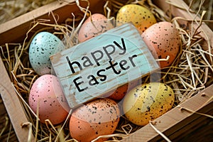Happy easter Cream Eggs Eggcellent Adventure Basket. White egg hunt Bunny easter lights. vibrancy background wallpaper