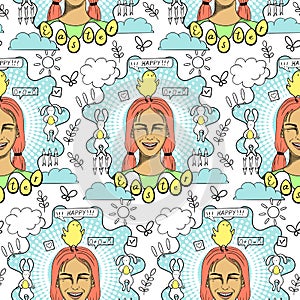 Happy Easter creative conceptual modern hand drawn doodle seamless pattern