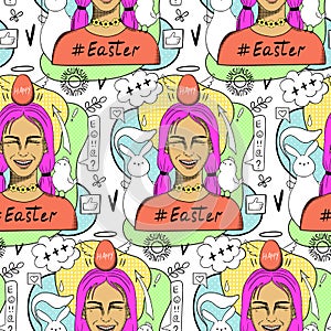 Happy Easter creative conceptual modern hand drawn doodle seamless pattern