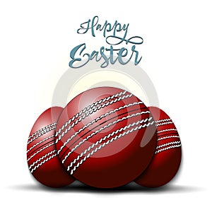 Happy Easter. Cricket ball and easter eggs