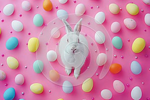 Happy easter crocuses Eggs Easter Bunny Hats Basket. White egg rolling Bunny Church. Exquisite bouquet background wallpaper photo