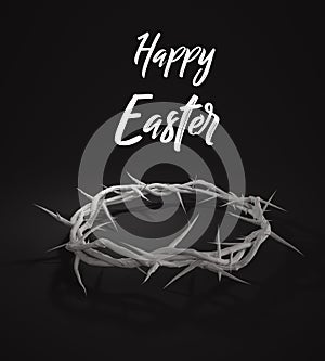 Happy Easter Crown of Thorns 3D Rendering Dark Background