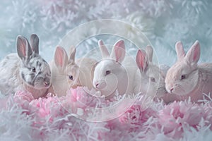 Happy easter curious Eggs Easter love Basket. White Typographic zone Bunny embellishments. Hunt background wallpaper